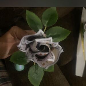 Handmade Money Rose with Green Leaves
